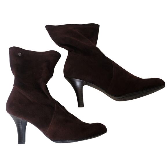 Tommy Hilfiger Brown Suede Mid-Calf High Heeled Booties Sz 9 - Picture 3 of 11